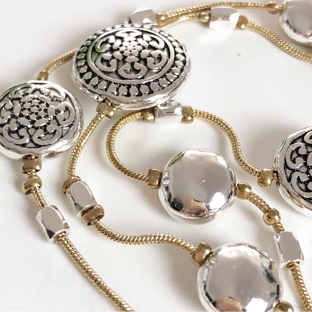Three Stranded Silver and Gold Tone Beaded Adjustable Bracelet - Picture 11 of 16